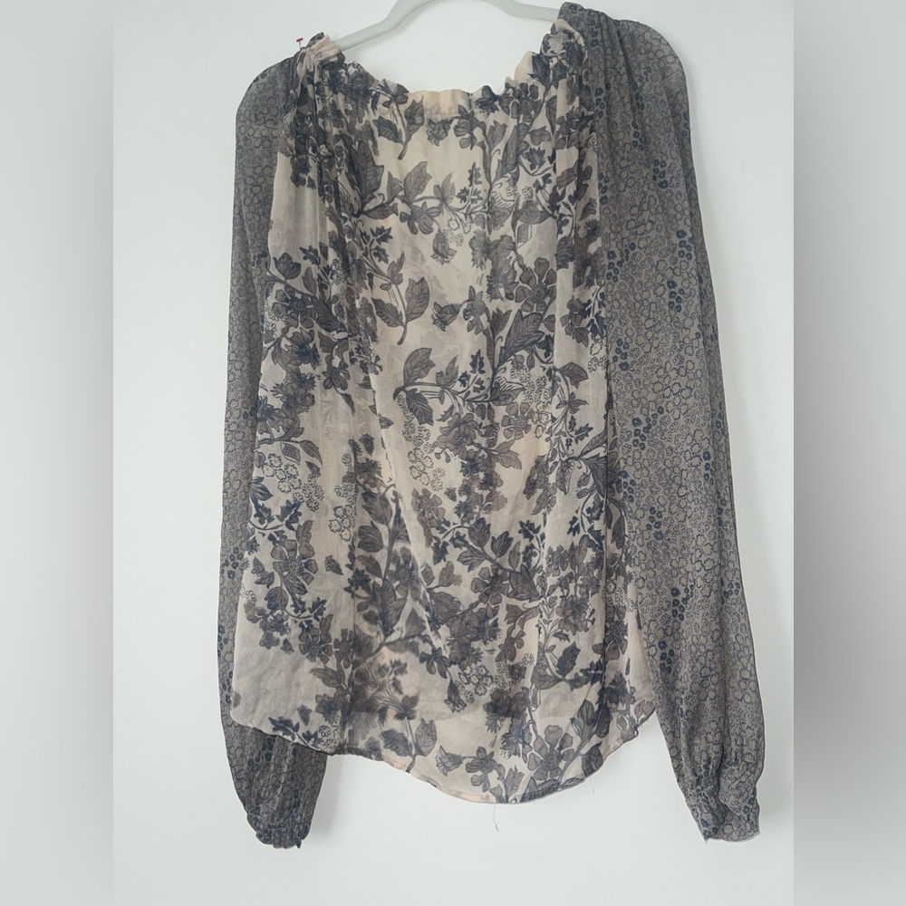 Free People Hendrix Sheer contrast print button down blouse bohemian peasant M - Picture 5 of 8